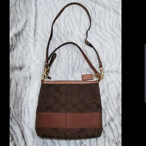 AUTHENTIC COACH DK. BROWN JACQUARD SWINGBACK PURSE